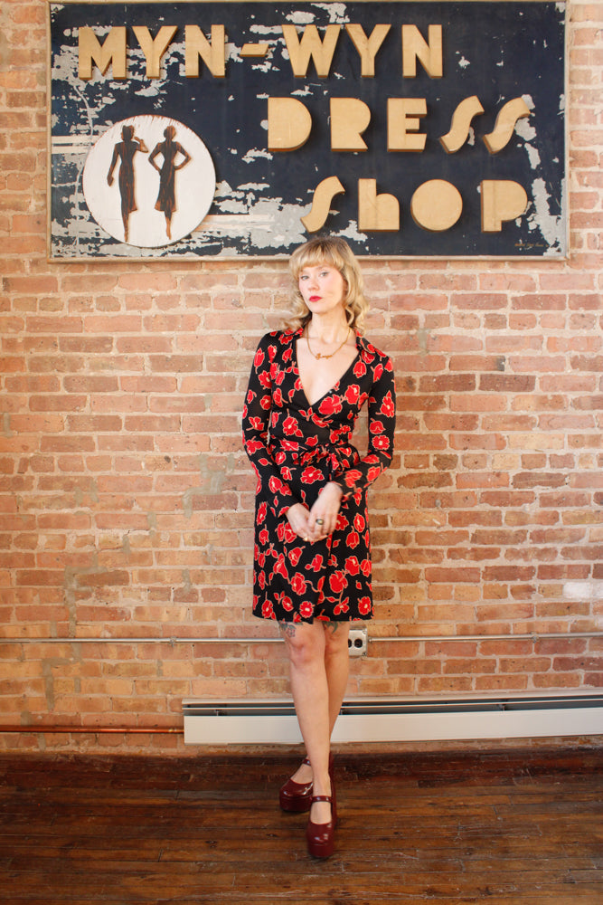 1970s DVF Jeanne Silk Jersey Floral Wrap Dress - Xs/S