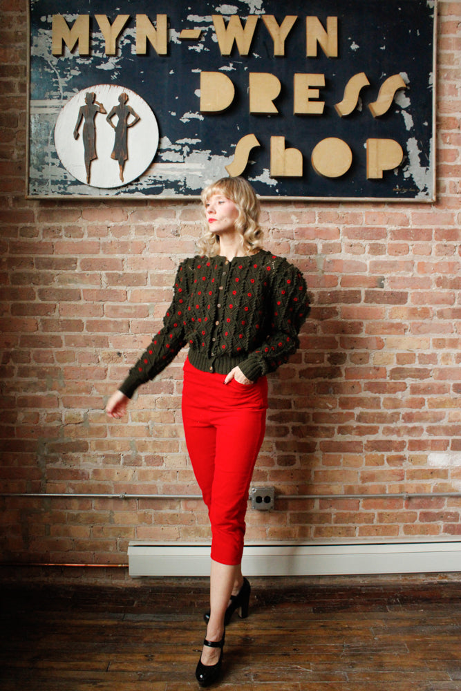 1960s Carliss Red Corduroy Pedal Pushers - S/M