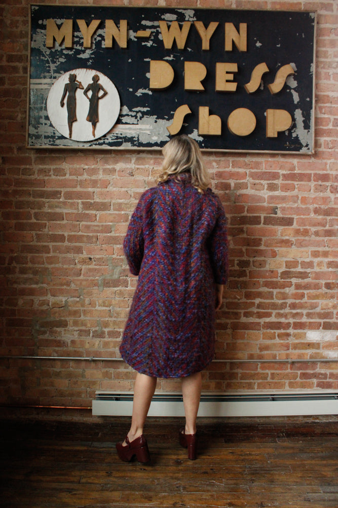 1960s Lilli Ann Colorful Knit Wool Coat - Large