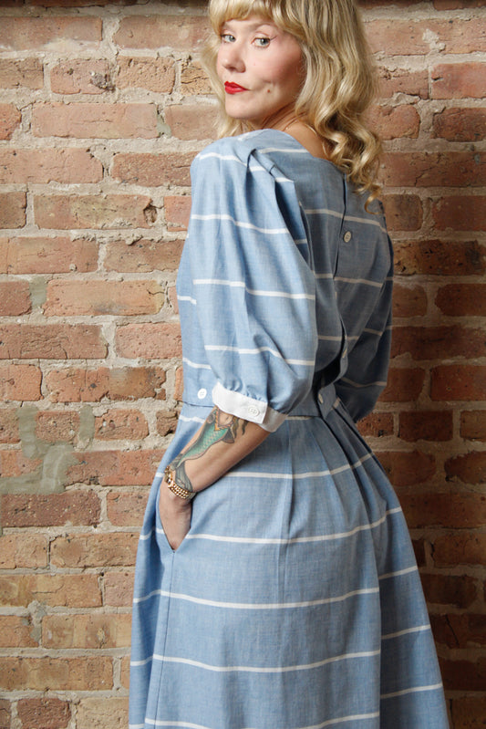 1980s Lanz Button Blouse & Skirt Dress - S/M