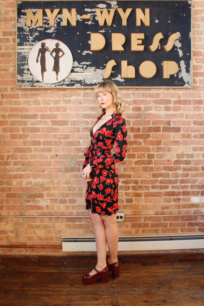 1970s DVF Jeanne Silk Jersey Floral Wrap Dress - Xs/S
