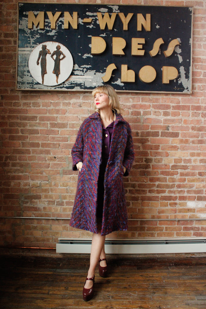 1960s Lilli Ann Colorful Knit Wool Coat - Large