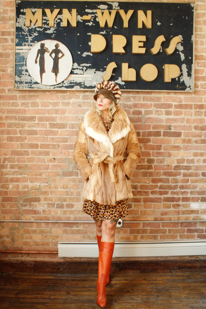 1970s Blonde Guanaco Fur Wrap Coat - M/L