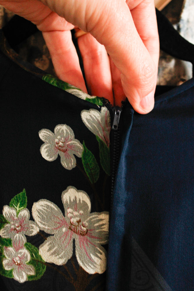 1960s Floral Silk Maxi Gown - Small