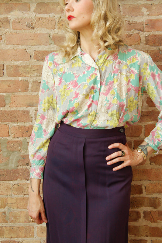 1940s Purple Gabardine Skirt - 28 waist