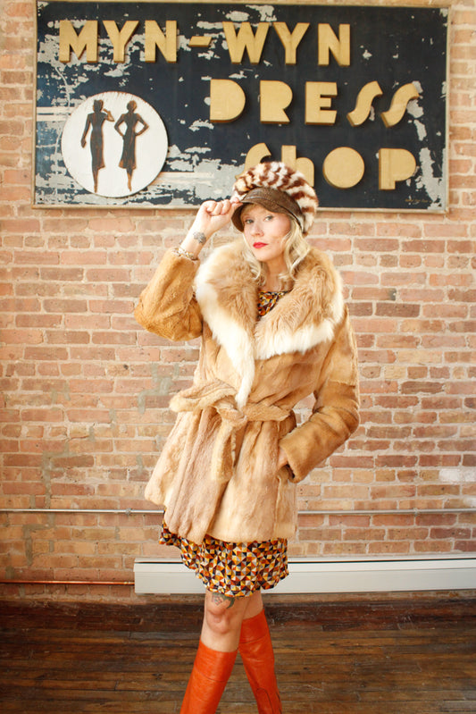 1970s Blonde Guanaco Fur Wrap Coat - M/L