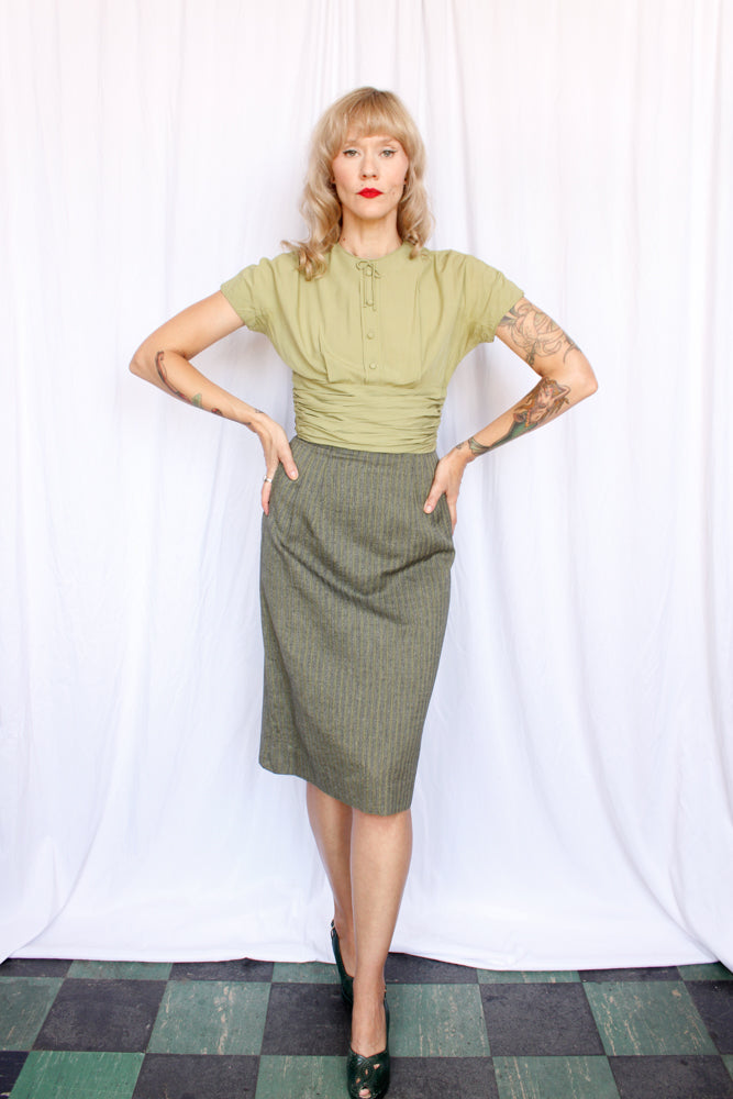 1950s California Girl Green Sheath Dress - Small