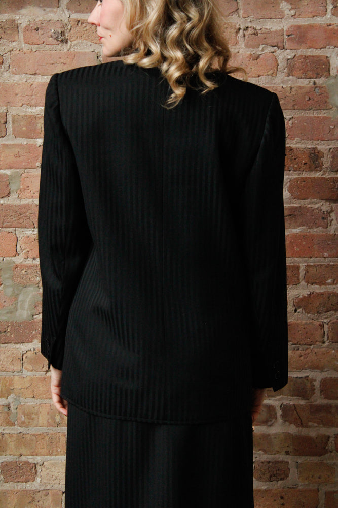 1990s YSL Tuxedo Stripe Black Blazer & Skirt Suit - M/L