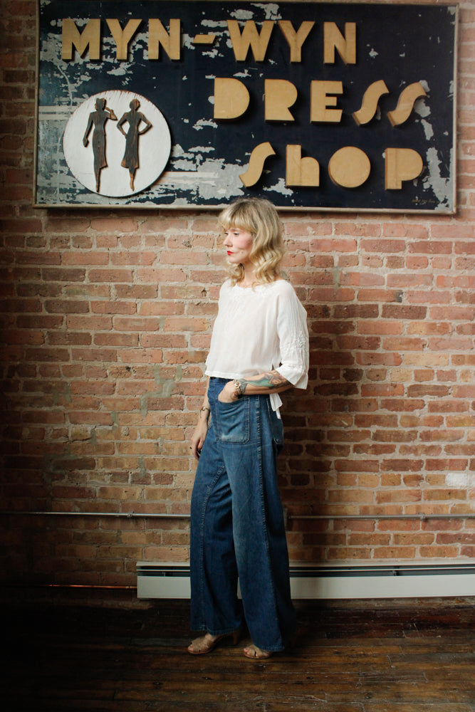 Late 1940s Naval Denim 4 pocket Button Fly Jeans - 40"x32"
