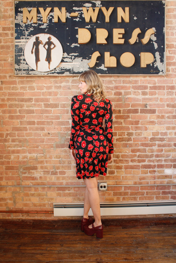 1970s DVF Jeanne Silk Jersey Floral Wrap Dress - Xs/S