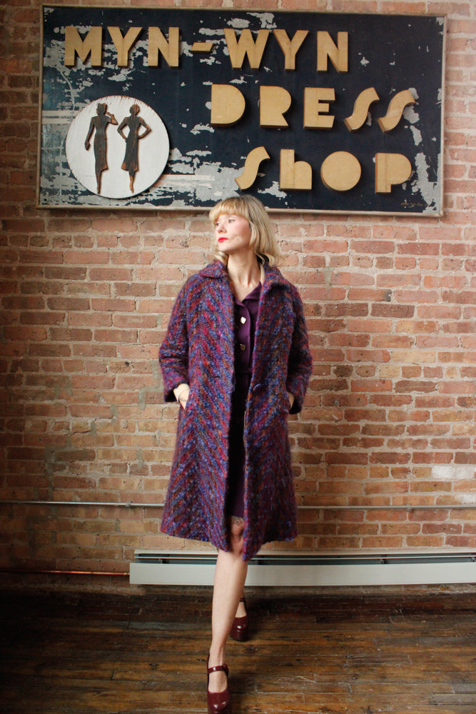 1960s Lilli Ann Colorful Knit Wool Coat - Large