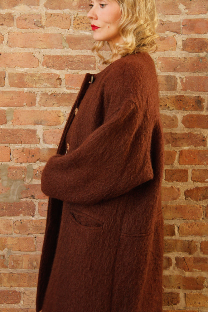 1990s Cocoa Brown Mohair Wool Coat - Medium to Large