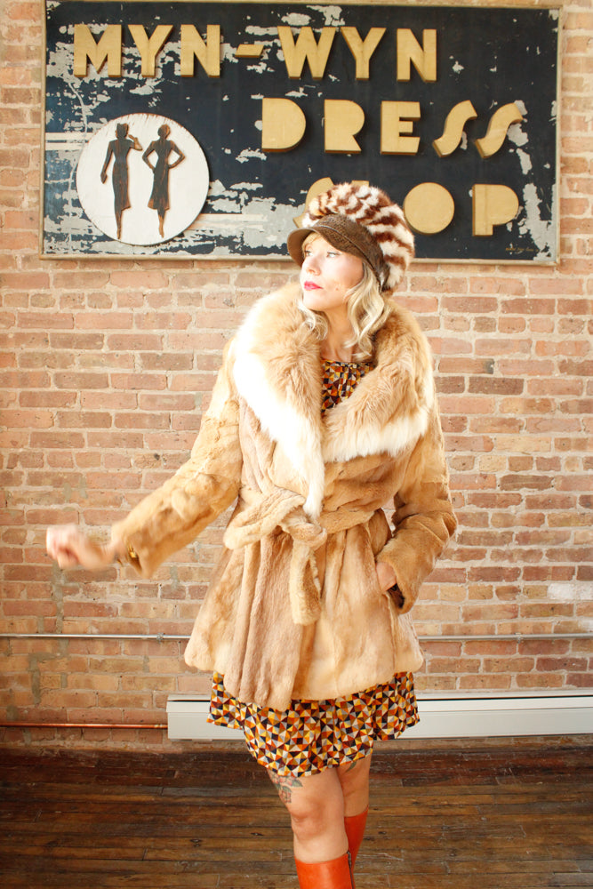 1970s Blonde Guanaco Fur Wrap Coat - M/L