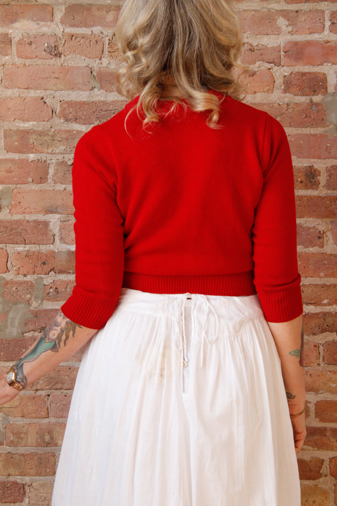 1900s Edwardian Cotton Under Skirt - Small & 1960s Red Wool Cropped Sweater - Xs/S