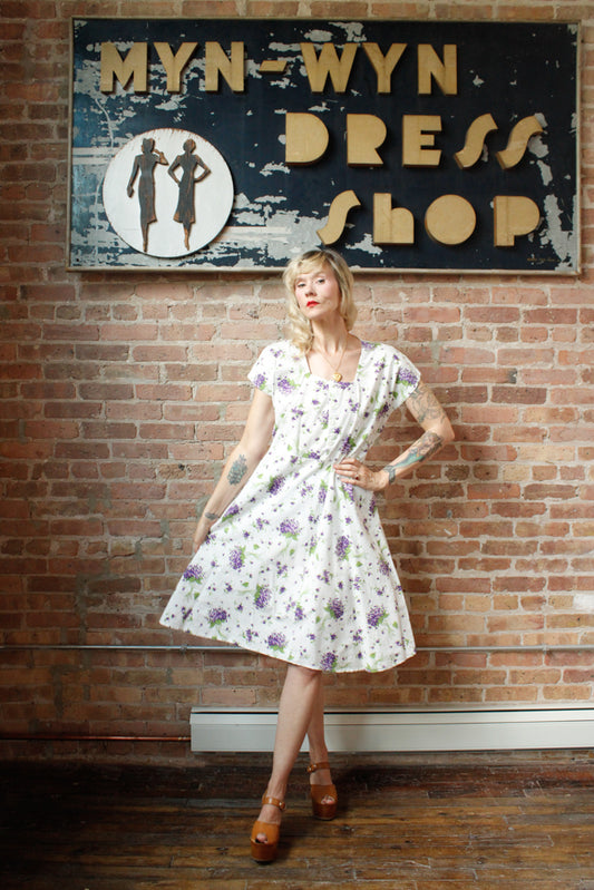 1950s Bouquets of Iris Cotton Dress - Large 