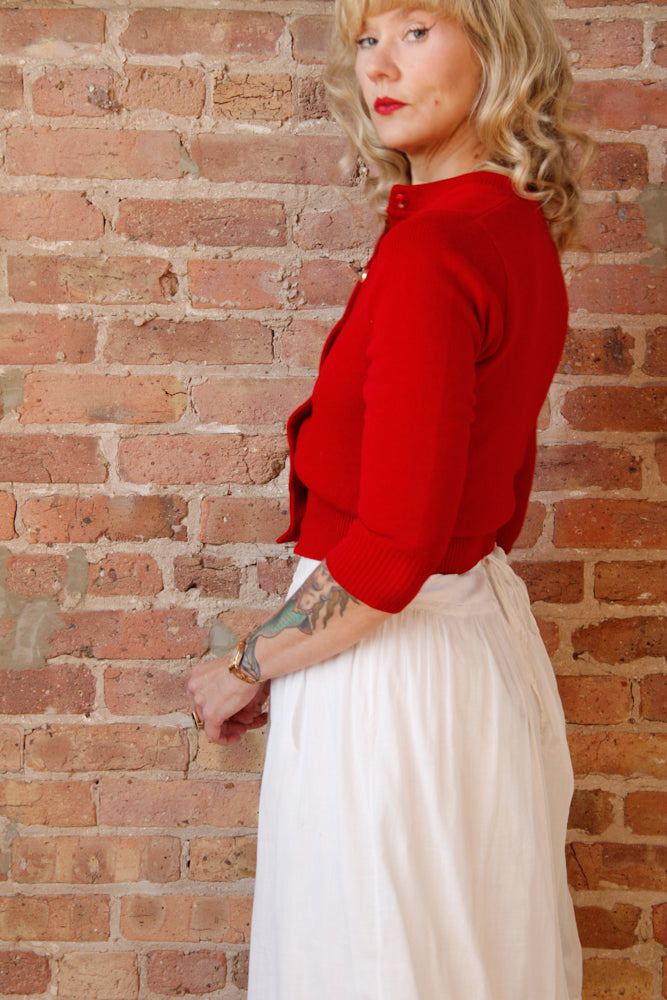 1900s Edwardian Cotton Under Skirt - Small & 1960s Red Wool Cropped Sweater - Xs/S