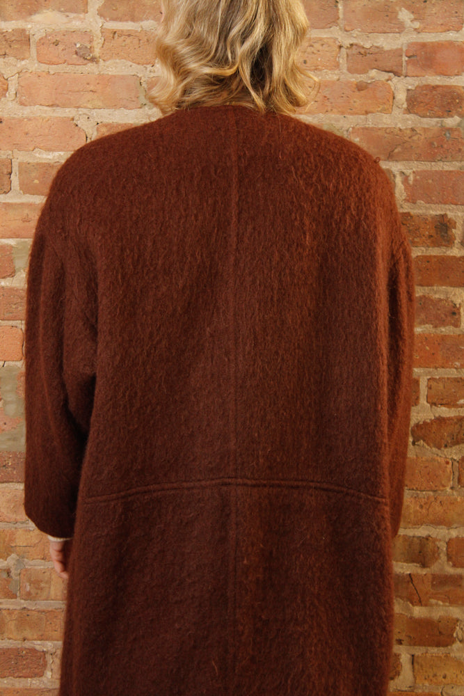 1990s Cocoa Brown Mohair Wool Coat - Medium to Large
