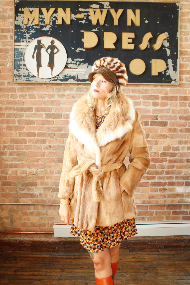 1970s Blonde Guanaco Fur Wrap Coat - M/L