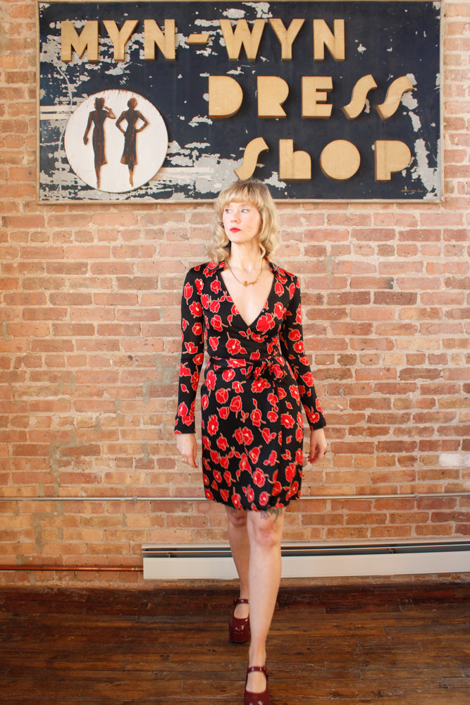1970s DVF Jeanne Silk Jersey Floral Wrap Dress - Xs/S