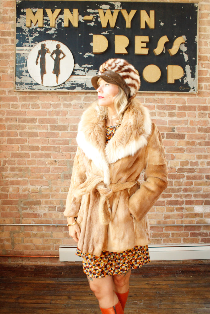 1970s Blonde Guanaco Fur Wrap Coat - M/L