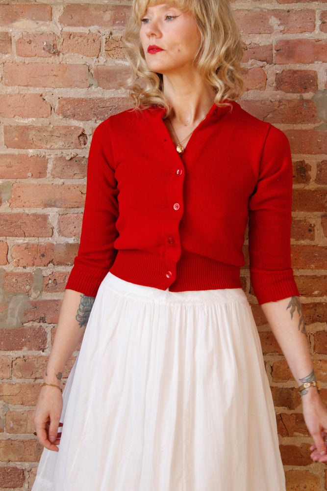 1900s Edwardian Cotton Under Skirt - Small & 1960s Red Wool Cropped Sweater - Xs/S