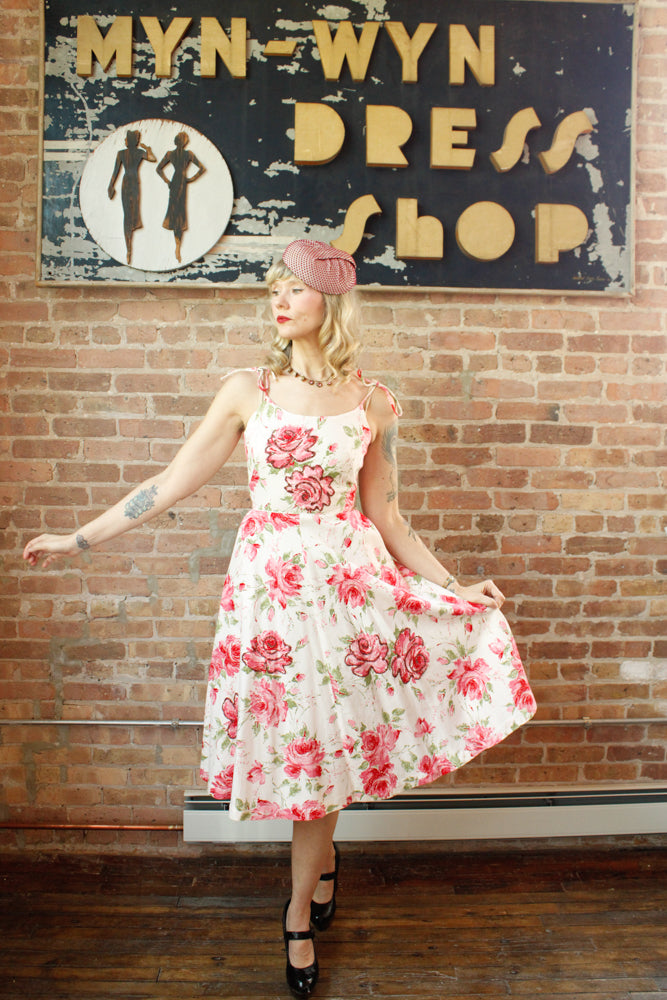 1950s Bold Rose Sun Dress - Xsmall 