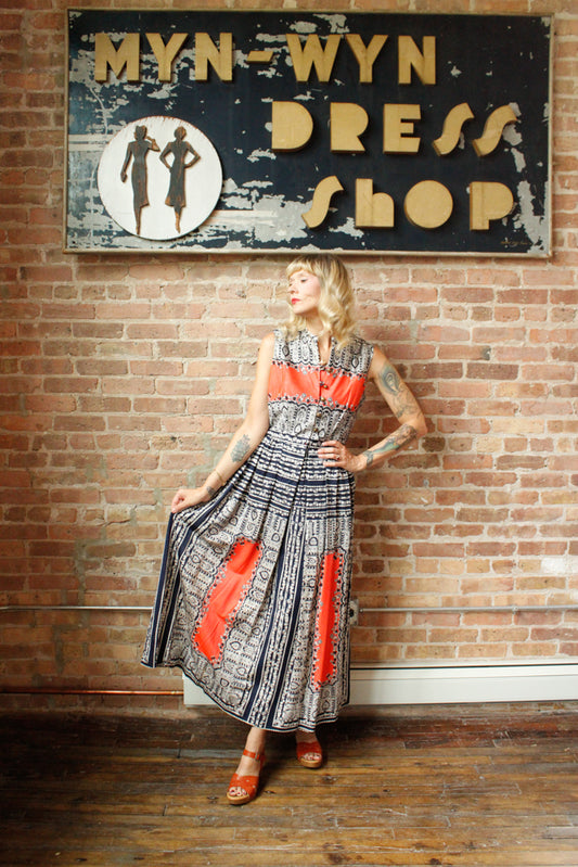 1960s Toni Todd Paisley Maxi Dress - Medium