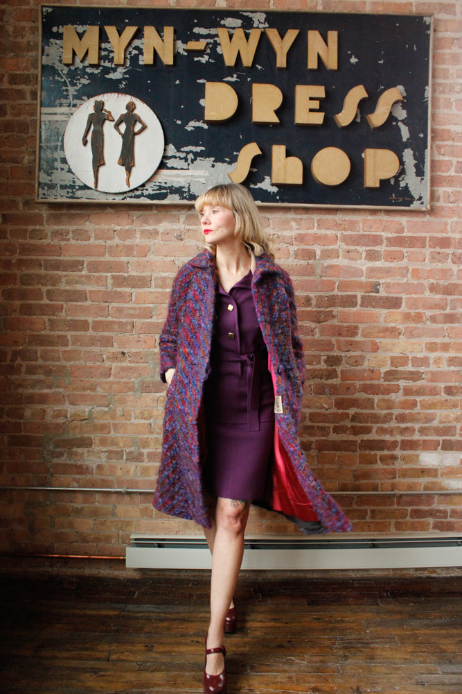 1960s Lilli Ann Colorful Knit Wool Coat - Large