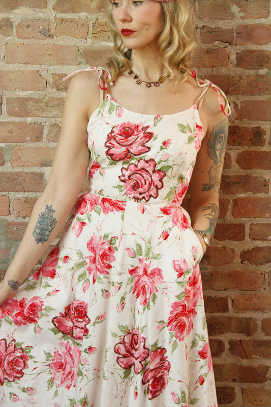 1950s Bold Rose Sun Dress - Xsmall 