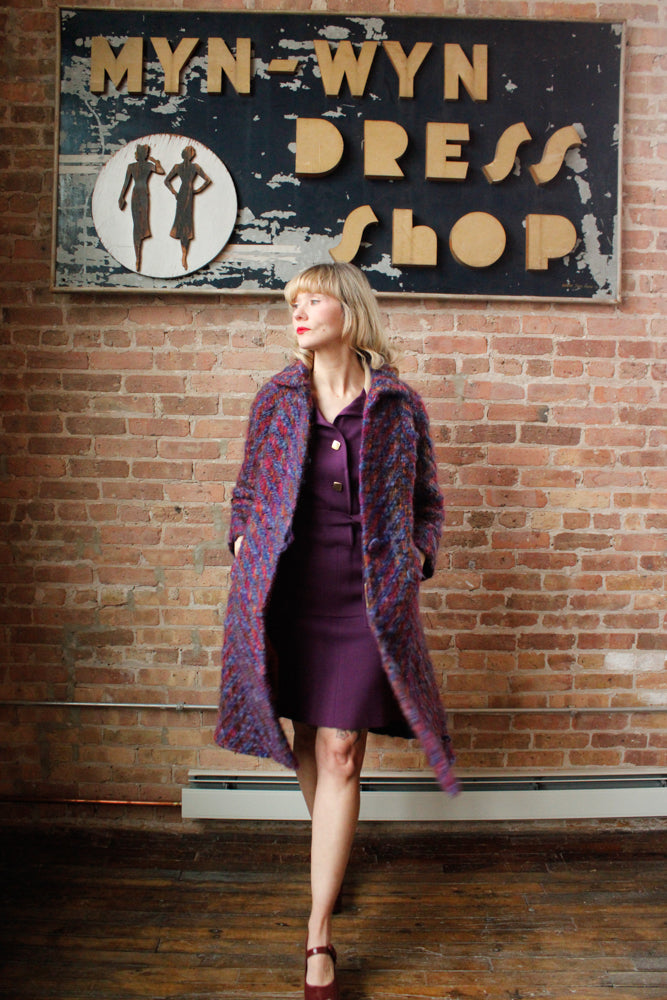 1960s Lilli Ann Colorful Knit Wool Coat - Large