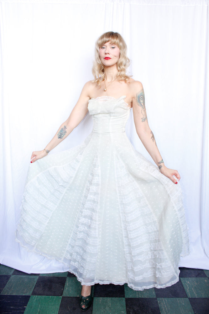 1940s White Strapless Formal Gown - Xsmall