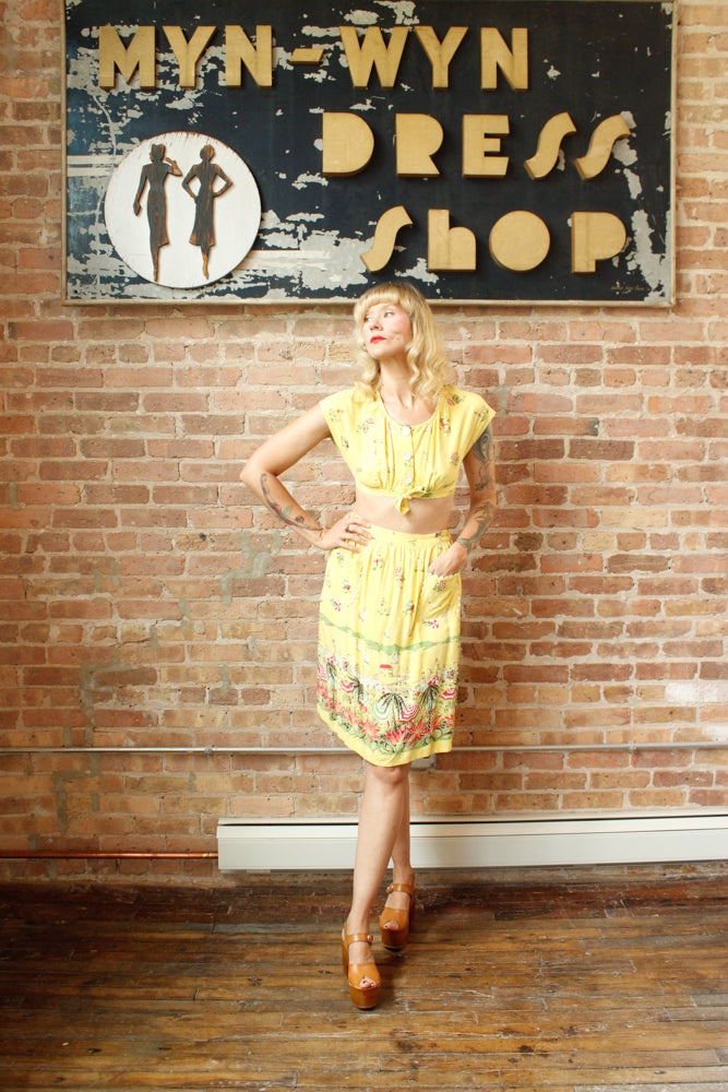 1940s Debby Lou Beach Scene Crop Top & Skirt Set - Xs/Small
