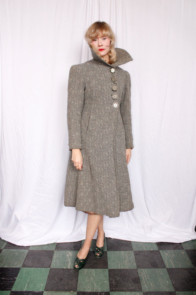 1940s Henshire Tweed Wool Coat - Medium