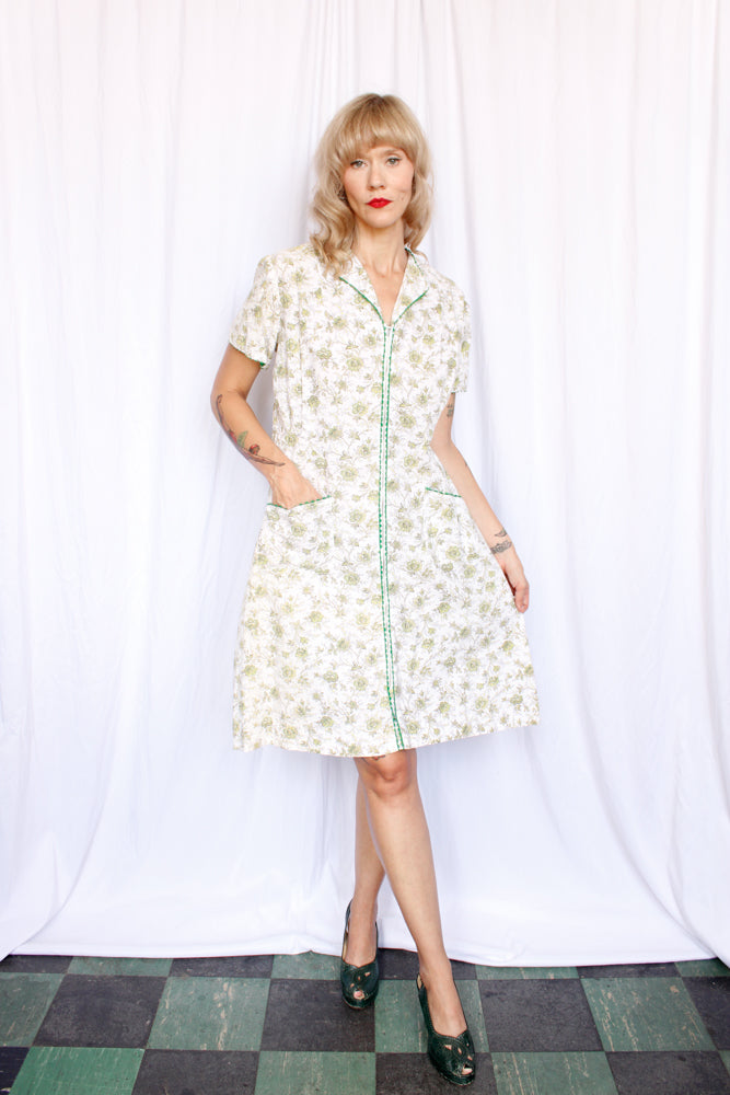 1940s Bill Sims Togs Half Size Floral Dress - XL