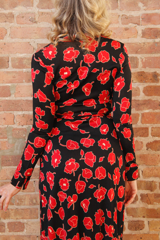 1970s DVF Jeanne Silk Jersey Floral Wrap Dress - Xs/S