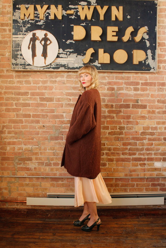 1990s Cocoa Brown Mohair Wool Coat - Medium to Large