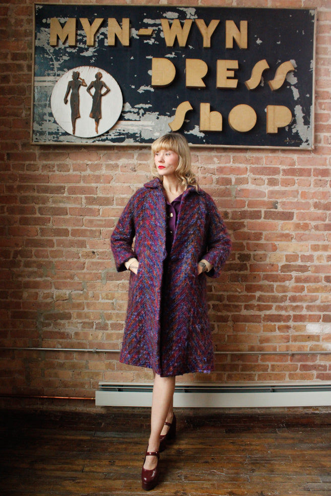 1960s Lilli Ann Colorful Knit Wool Coat - Large