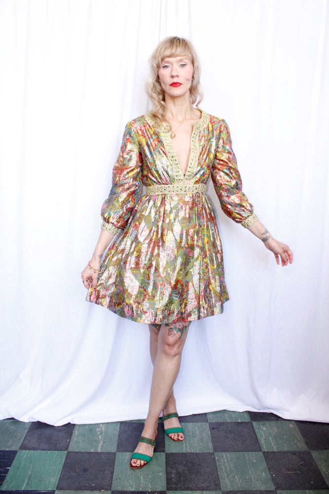 1960s Saks Fifth Ave Metallic Paisley Dress - Small