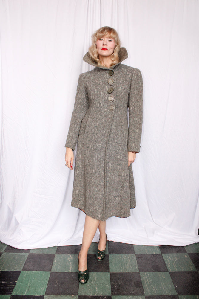 1940s Henshire Tweed Wool Coat - Medium