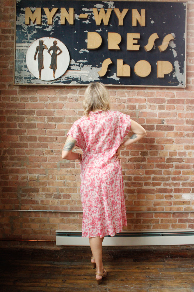 1950s Hearts and Pinwheels Cotton Dress - Large
