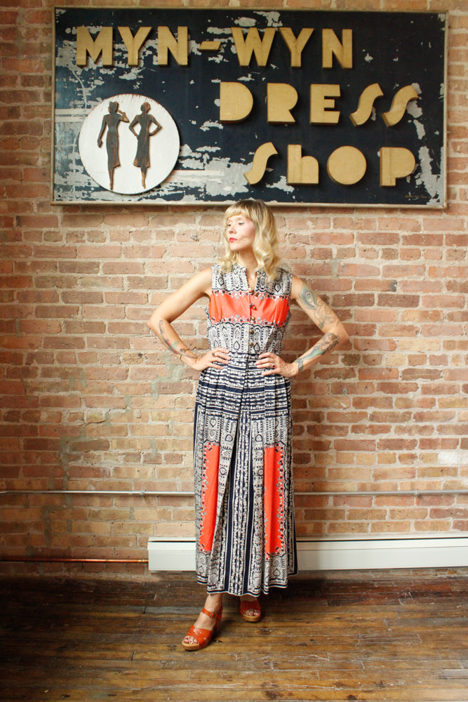 1960s Toni Todd Paisley Maxi Dress - Medium