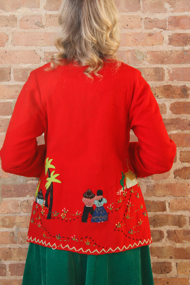 1940s Mexican Tourist Wool Jacket with Appliqués - Med