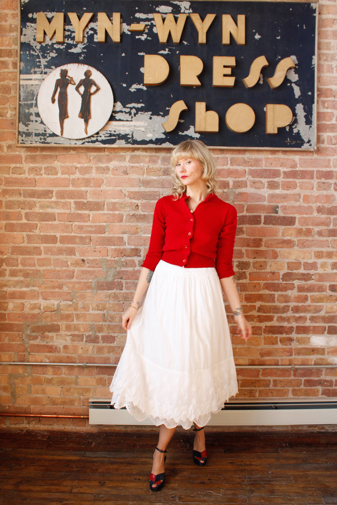 1900s Edwardian Cotton Under Skirt - Small & 1960s Red Wool Cropped Sweater - Xs/S