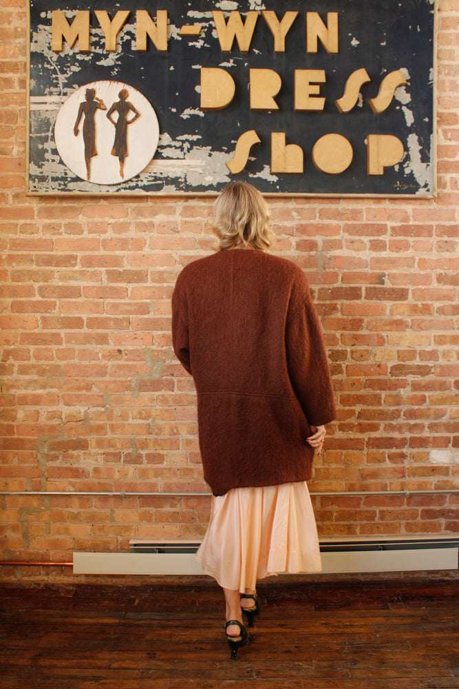 1990s Cocoa Brown Mohair Wool Coat - Medium to Large