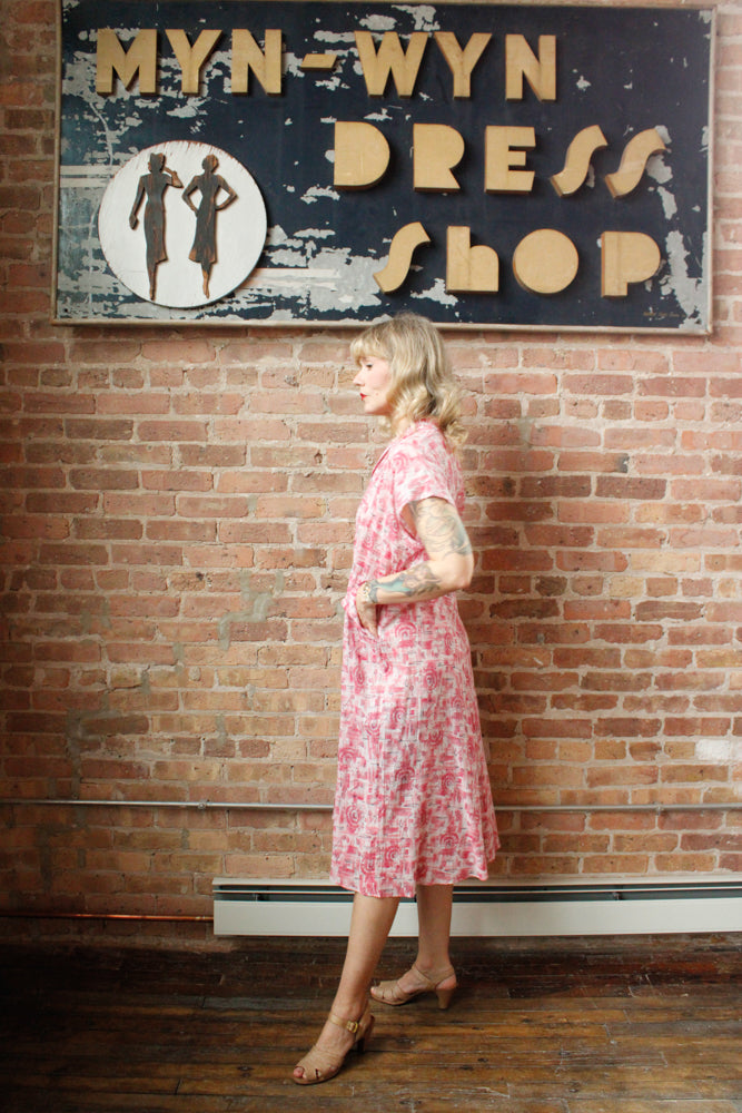1950s Hearts and Pinwheels Cotton Dress - Large