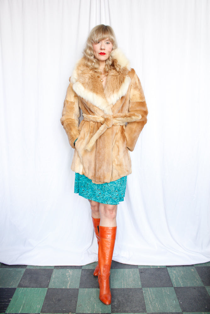 1970s Blonde Mink Fur Wrap Coat - M/L
