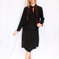 1920s Ada Black Silk Dress with Red Buttons - Medium