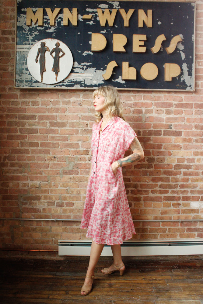 1950s Hearts and Pinwheels Cotton Dress - Large