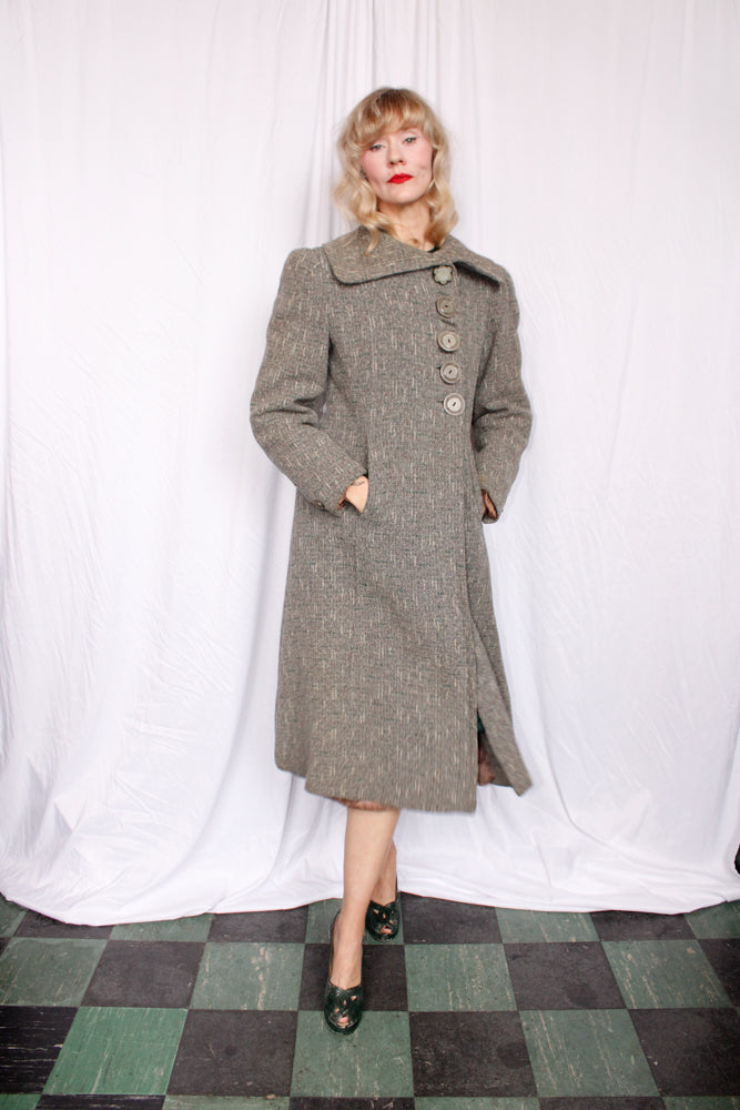 1940s Henshire Tweed Wool Coat - Medium