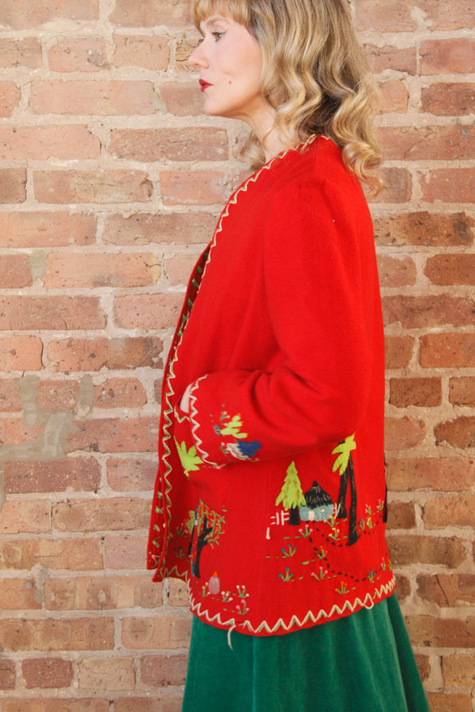1940s Mexican Tourist Wool Jacket with Appliqués - Med